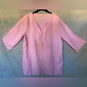 J. Crew Pink Scalloped Linen Tunic